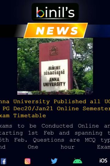 Anna University Semester Exam Dec20/Jan21 Timetable