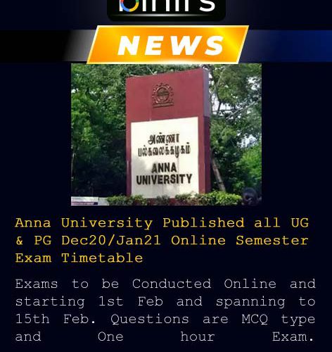 Anna University Semester Exam Dec20/Jan21 Timetable