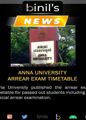 Anna University Arrear Exam Timetable