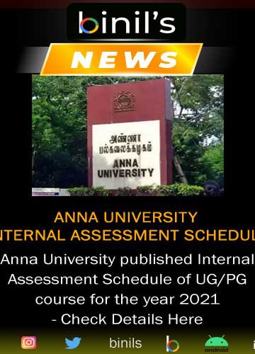 Anna University Internal Exam Schedule for UG/PG Courses