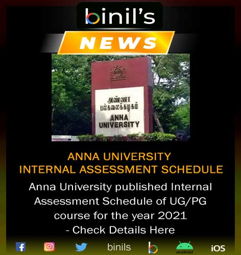 Anna University Internal Exam Schedule for UG/PG Courses