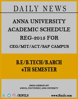 Anna University Academic Schedule for 4th Sem UG Courses of CEG/MIT/ACT/SAP Campus