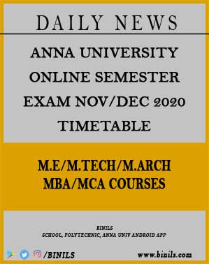 Anna University online semester exam timetable for PG Courses