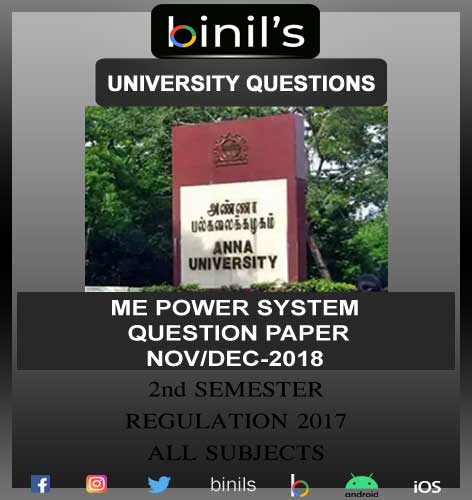 Anna University power system question paper Nov/Dec 2018 for 2nd Sem