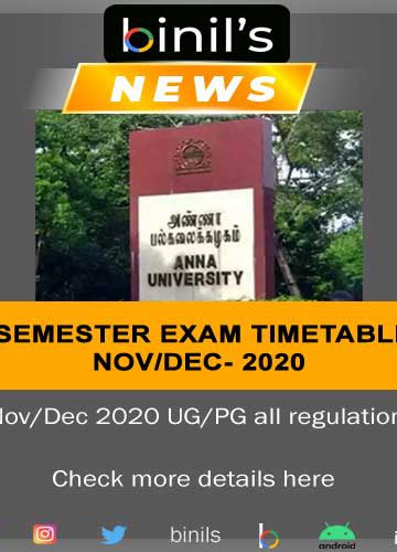 Anna University online exam UG Semester exam Timetable for nov/dec 19