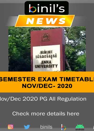 Anna University PG Online Exam Timetable 2020 for All Regulations