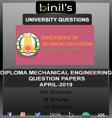 Diploma Mechanical engineering 6th Sem question papers pdf April 2019