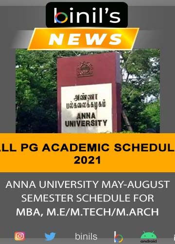 Anna University Academic Schedule for 2nd Sem PG Courses