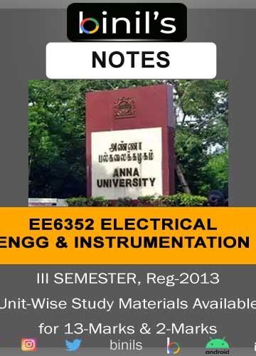 EE6352 Electrical Engineering And Instrumentation Notes