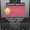 DOTE University Automobile Diploma Question Papers April 2018