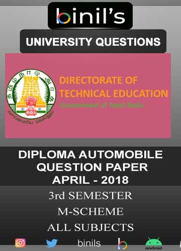 DOTE University Automobile Diploma Question Papers April 2018