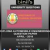 DOTE University Diploma 6th Sem question papers for Automobile April 18