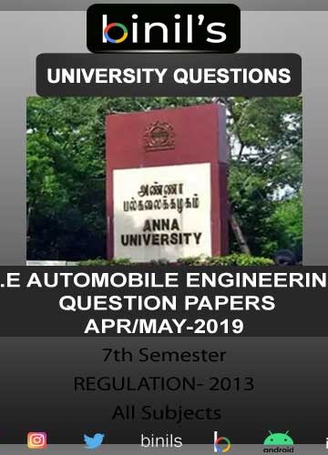 Automobile Previous Question Paper 7th Sem April/May 2019 Reg-2013