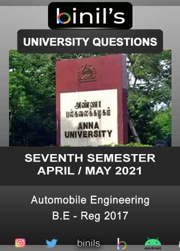 Anna University April 2021 Reg-2017 Automobile 7th Sem Question paper Download