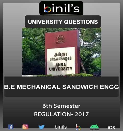 Anna University April 2021 Reg-2017 Mechanical sandwich 6th Sem Question paper Download