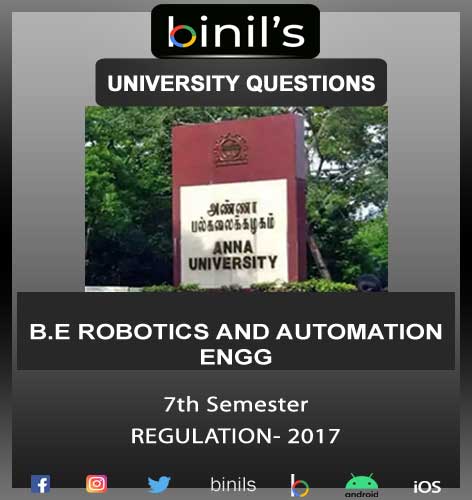 Anna University April 2021 Reg-2017 Robotics 7th Sem Question paper Download