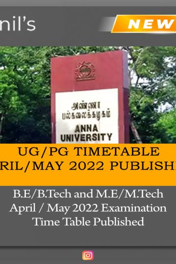 Anna university Timetable April-May 2022