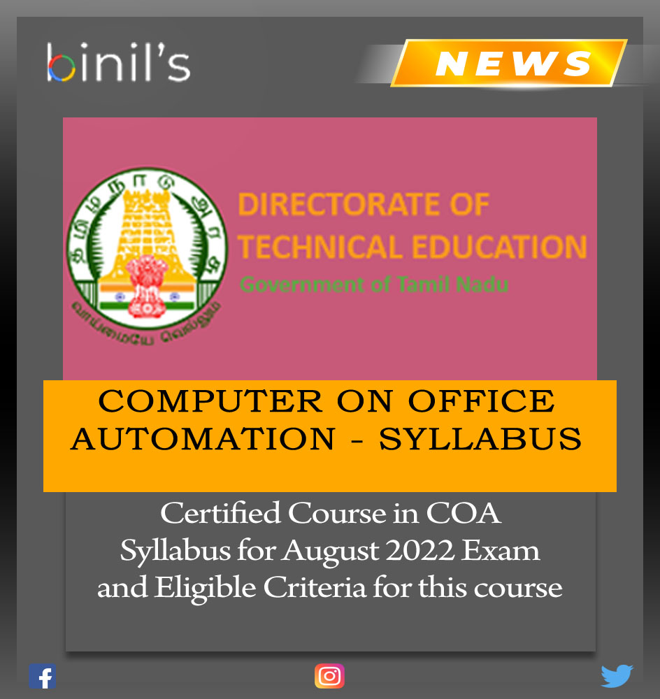 Certificate Course In Computer On Office Automation Syllabus